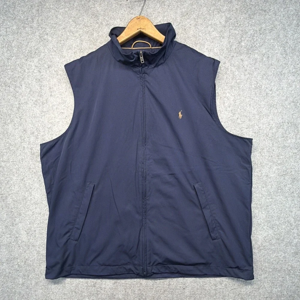 Polo Ralph Lauren Mens XL Mock Neck Full Zip Vest Golf Navy Blue Outdoor